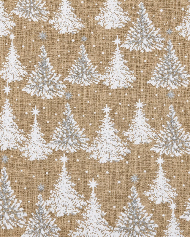 Aspect Toile de jute Noël sapins blancs et argentés | Mercerine