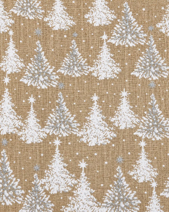 Aspect Toile de jute Noël sapins blancs et argentés | Mercerine