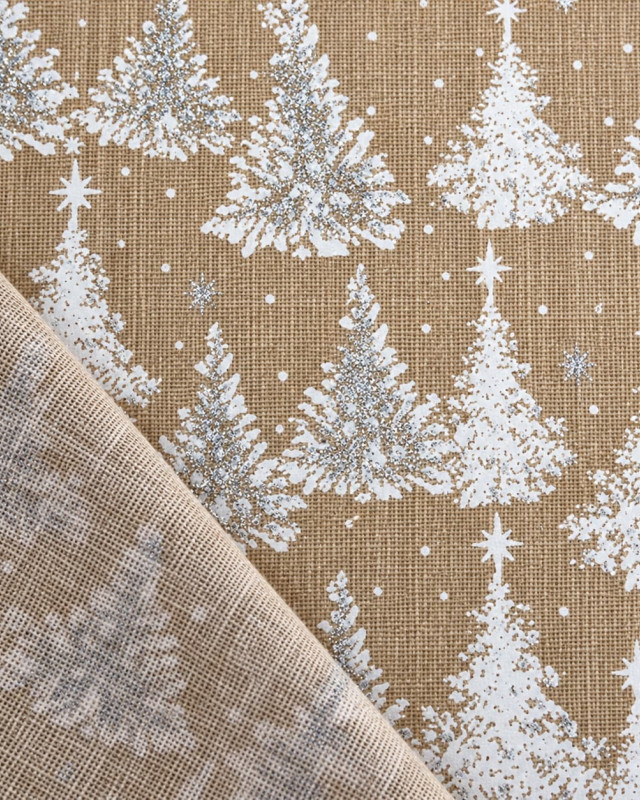 Aspect Toile de jute Noël sapins blancs et argentés | Mercerine