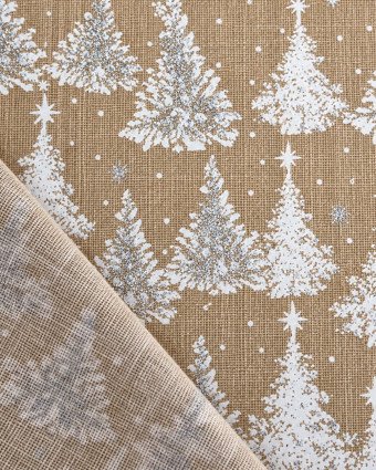 Aspect Toile de jute Noël sapins blancs et argentés | Mercerine