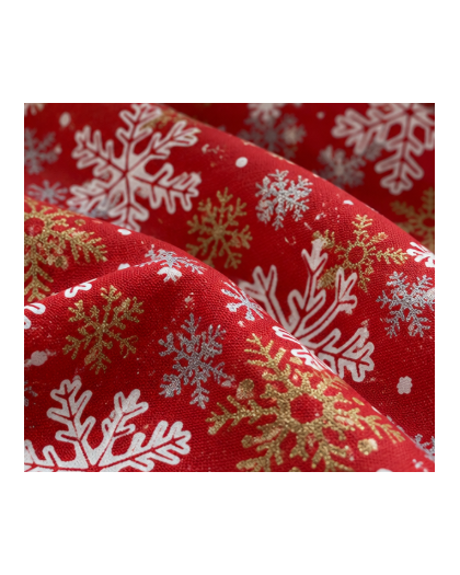 Tissu Noël rouge flocons dorés et argentés | Mercerine