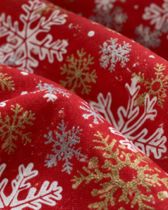 Tissu Noël rouge flocons dorés et argentés | Mercerine