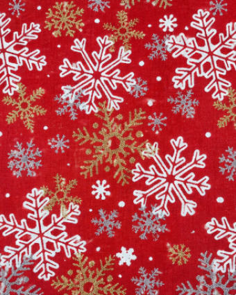 Tissu Noël rouge flocons dorés et argentés | Mercerine