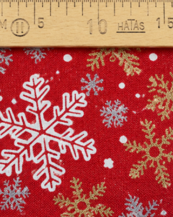 Tissu Noël rouge flocons dorés et argentés | Mercerine