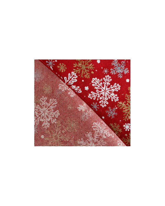 Tissu Noël rouge flocons dorés et argentés | Mercerine