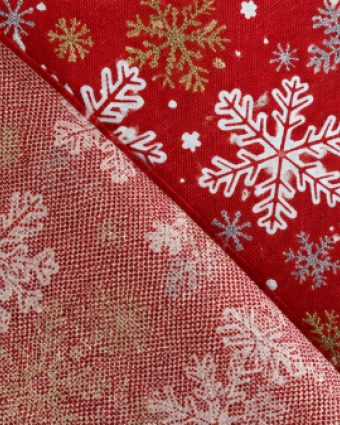 Tissu Noël rouge flocons dorés et argentés | Mercerine