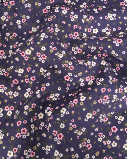 Tissu Velours Milleraies Myrtille Petites Fleurs Roses - Mercerine