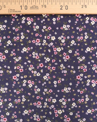 Tissu Velours Milleraies Bleu Marine Petites Fleurs Roses - Mercerine