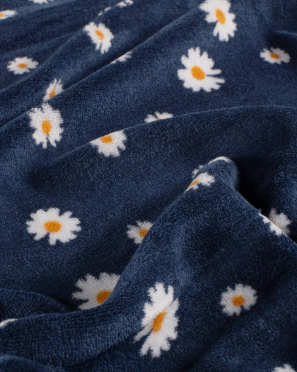 Tissu Nicky Velours Bleu Marine Marguerite - Mercerine