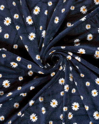 Tissu Nicky Velours  Bleu Marine Marguerite - Mercerine