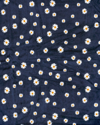 Tissu Nicky Velours  Bleu Marine Marguerite - Mercerine