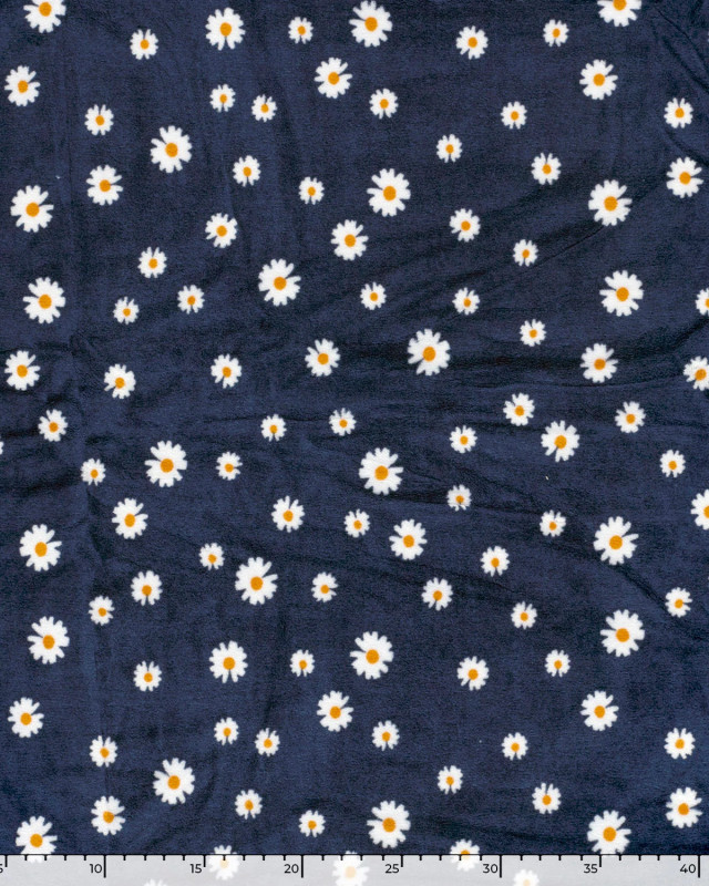 Tissu Nicky Velours  Bleu Marine Marguerite - Mercerine