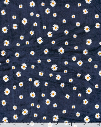 Tissu Nicky Velours  Bleu Marine Marguerite - Mercerine