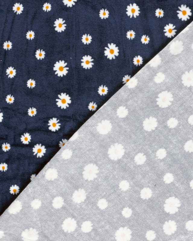 Tissu Nicky Velours  Bleu Marine Marguerite - Mercerine
