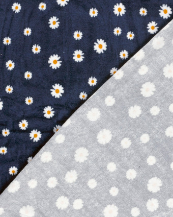 Tissu Nicky Velours  Bleu Marine Marguerite - Mercerine