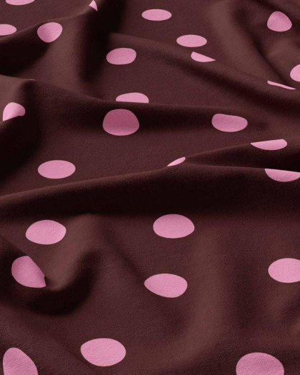 Tissu Viscose à Pois Rose Fond Bordeaux - Mercerine