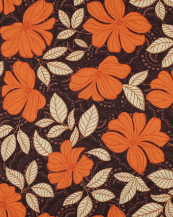 Satin de Coton Fleuri Marron et Orange - Mercerine