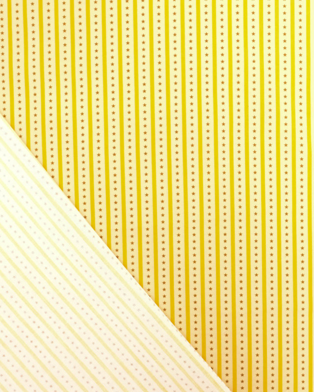 Popeline de coton rayures et étoiles jaune | Mercerine