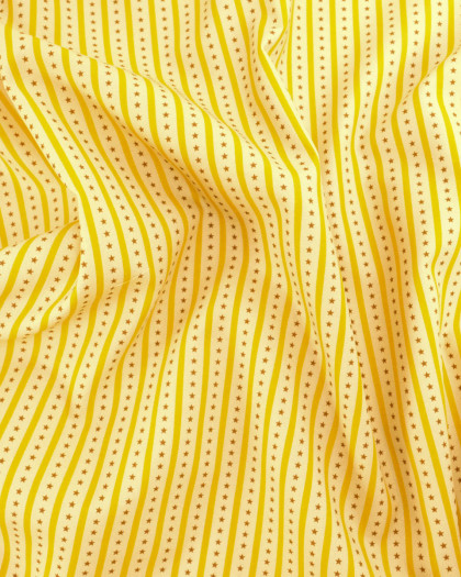 Popeline de coton rayures et étoiles jaune - Mercerine