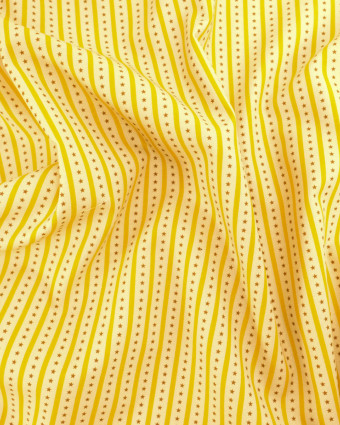 Popeline de coton rayures et étoiles jaune - Mercerine