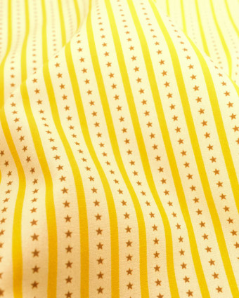 Popeline de coton rayures et étoiles jaune | Mercerine