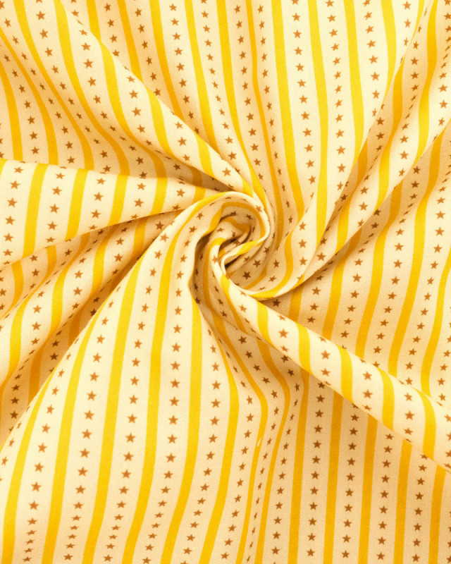 Popeline de coton rayures et étoiles jaune | Mercerine