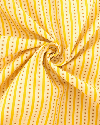 Popeline de coton rayures et étoiles jaune | Mercerine