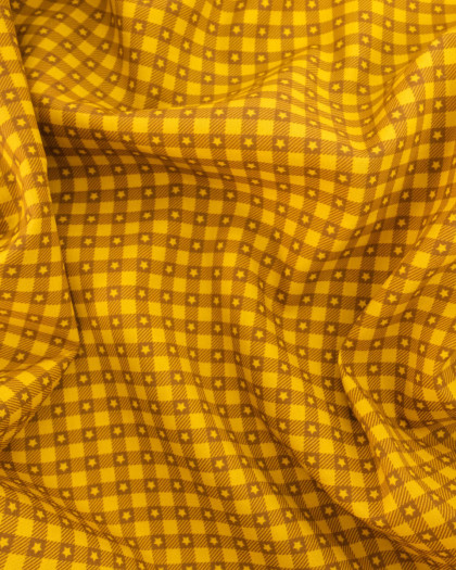 Popeline de coton vichy et étoiles jaune - Mercerine