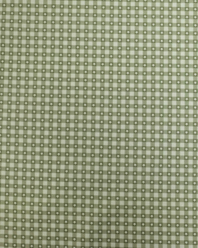 Popeline de coton vichy et étoiles Vert - Mercerine