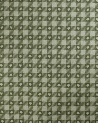 Popeline de coton vichy et étoiles Vert - Mercerine
