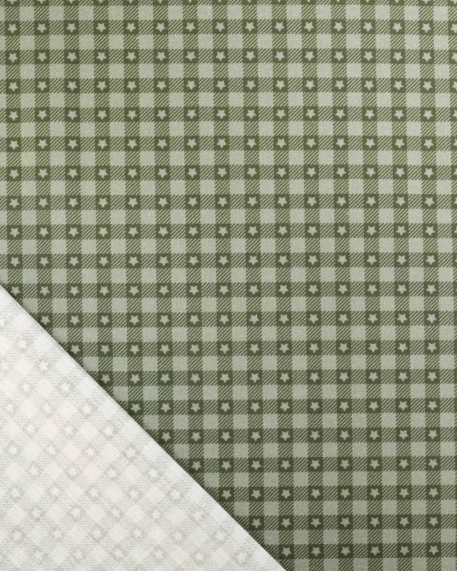 Popeline de coton vichy et étoiles Vert - Mercerine