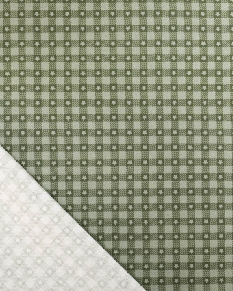 Popeline de coton vichy et étoiles Vert - Mercerine