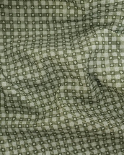 Popeline de coton vichy et étoiles Vert - Mercerine