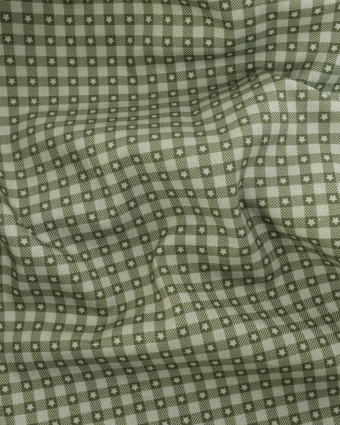 Popeline de coton vichy et étoiles Vert - Mercerine
