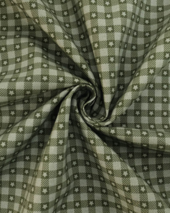Popeline de coton vichy et étoiles Vert - Mercerine