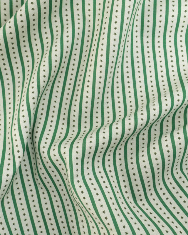 Tissu rayures et étoiles vert | Mercerine
