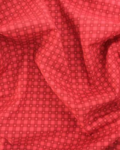 Popeline de coton vichy et étoiles rouge - Mercerine