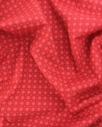 Popeline de coton vichy et étoiles rouge - Mercerine