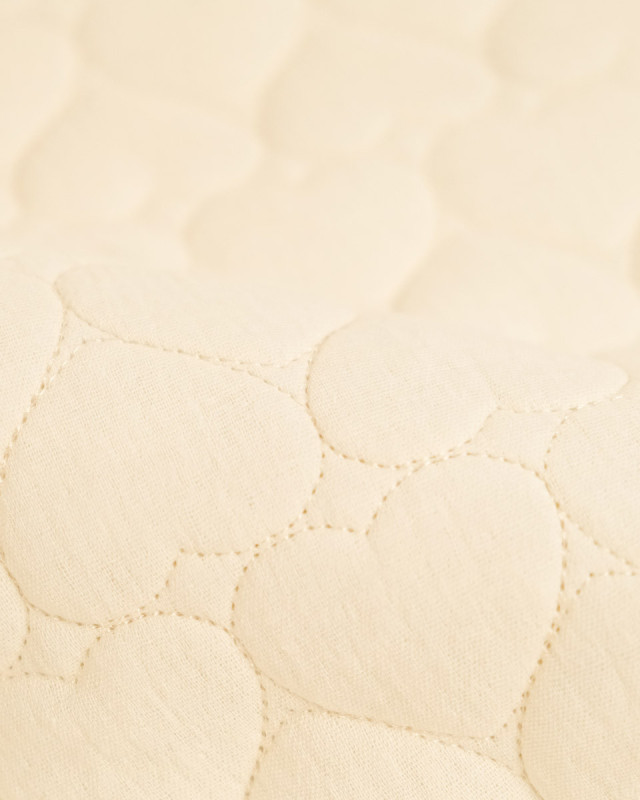 Tissu Double Gaze Matelassé Broderie Cœur Ecru Naturel - Mercerine