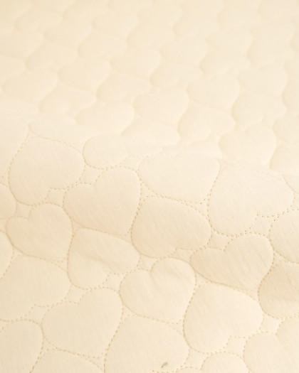 Tissu Double Gaze Matelassé Broderie Cœur Ecru Naturel  - Mercerine