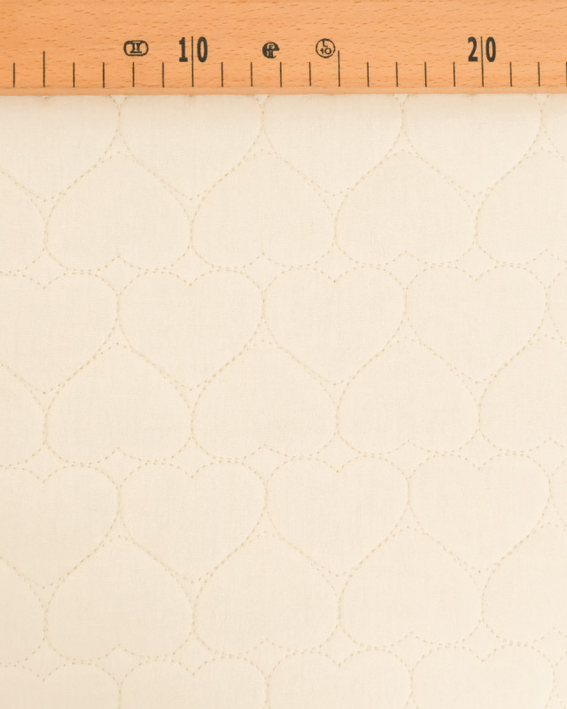 Tissu Double Gaze Matelassé Broderie Cœur Ecru Naturel - Mercerine