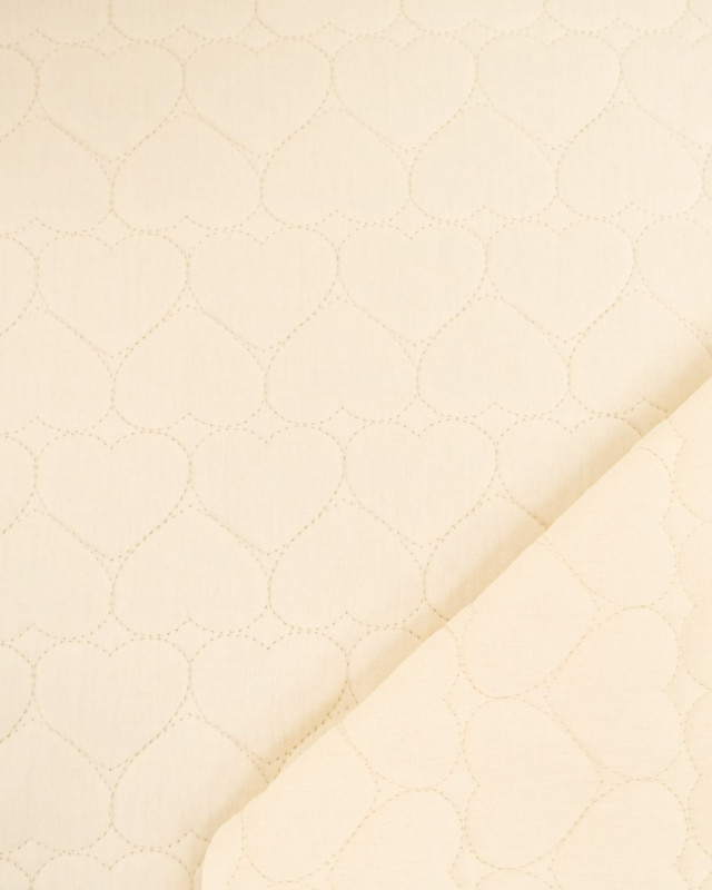 Tissu Double Gaze Matelassé Broderie Cœur Ecru Naturel - Mercerine