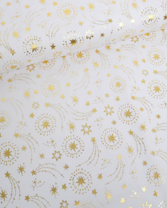 Tissu Coton de Noël Blanc Etoiles Filantes Dorées - Mercerine