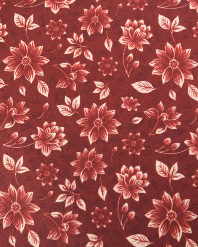 Popeline de Coton Imprimé Fleur Bordeaux - Mercerine