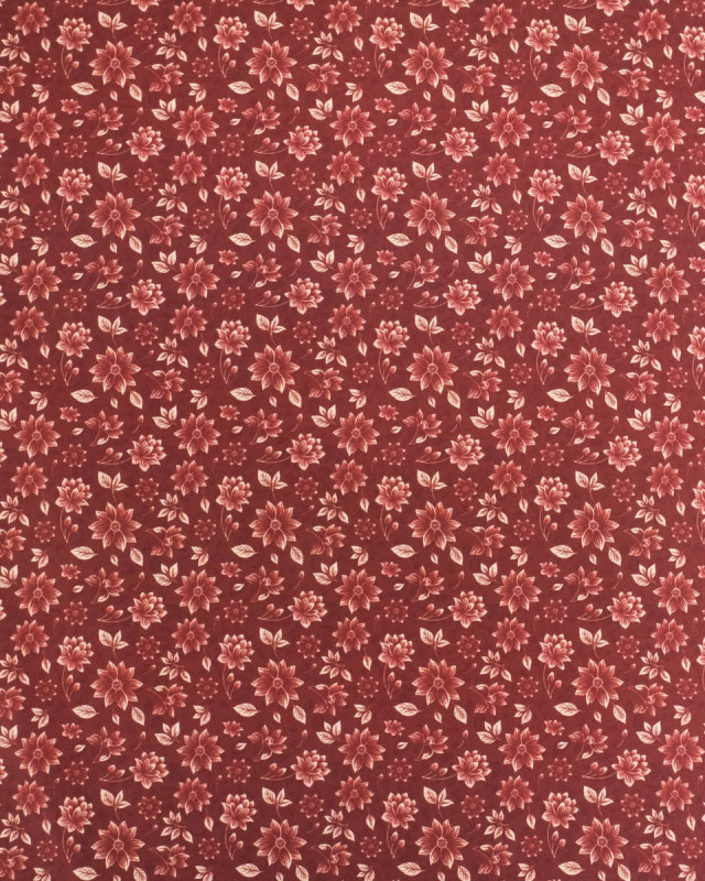 Popeline de Coton Imprimé Fleur Bordeaux - Mercerine