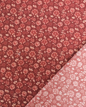 Popeline de Coton Imprimé Fleur Bordeaux - Mercerine