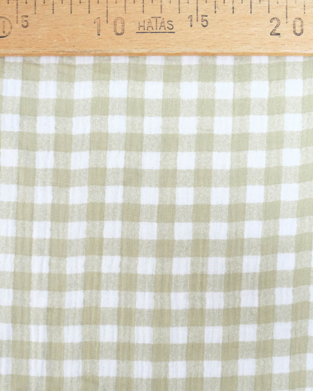 Double gaze de coton vichy vert sauge - Mercerine