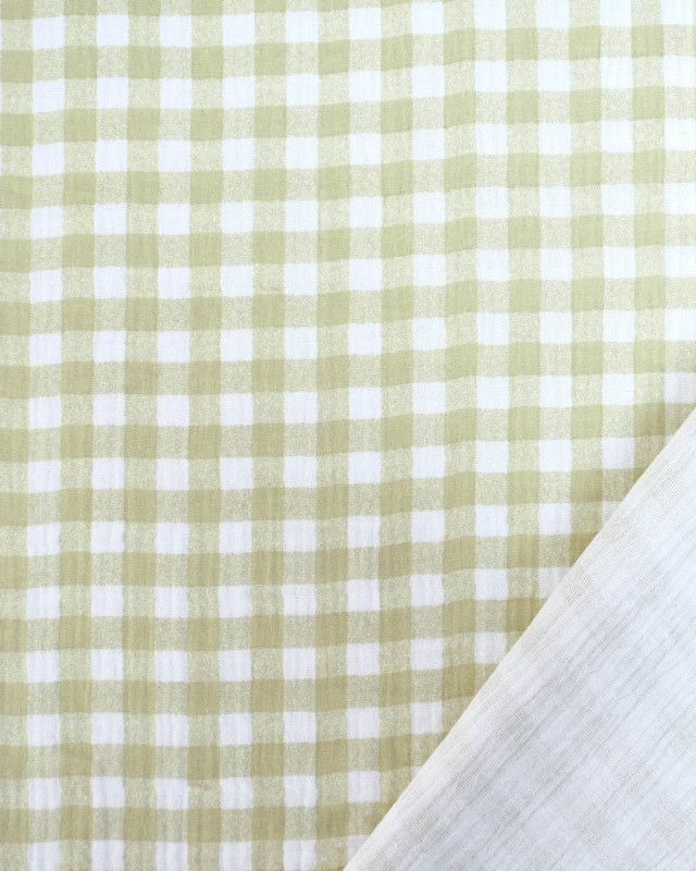 Double gaze de coton vichy vert sauge - Mercerine