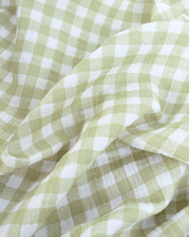 Double gaze de coton vichy vert sauge - Mercerine