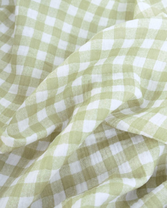 Double gaze de coton vichy vert sauge - Mercerine